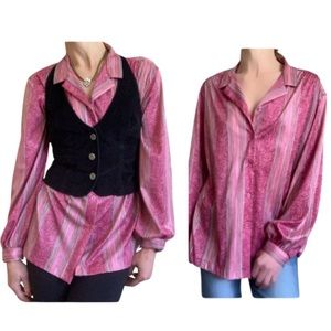 Vintage Size Appeal Pink Stripe Button Down Blouse Granny Retro